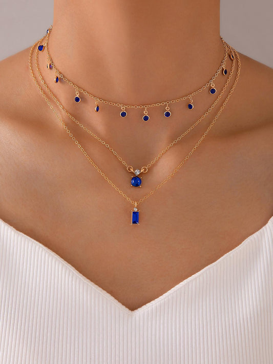 2Pcs/Set Rhinestone Decor Necklace