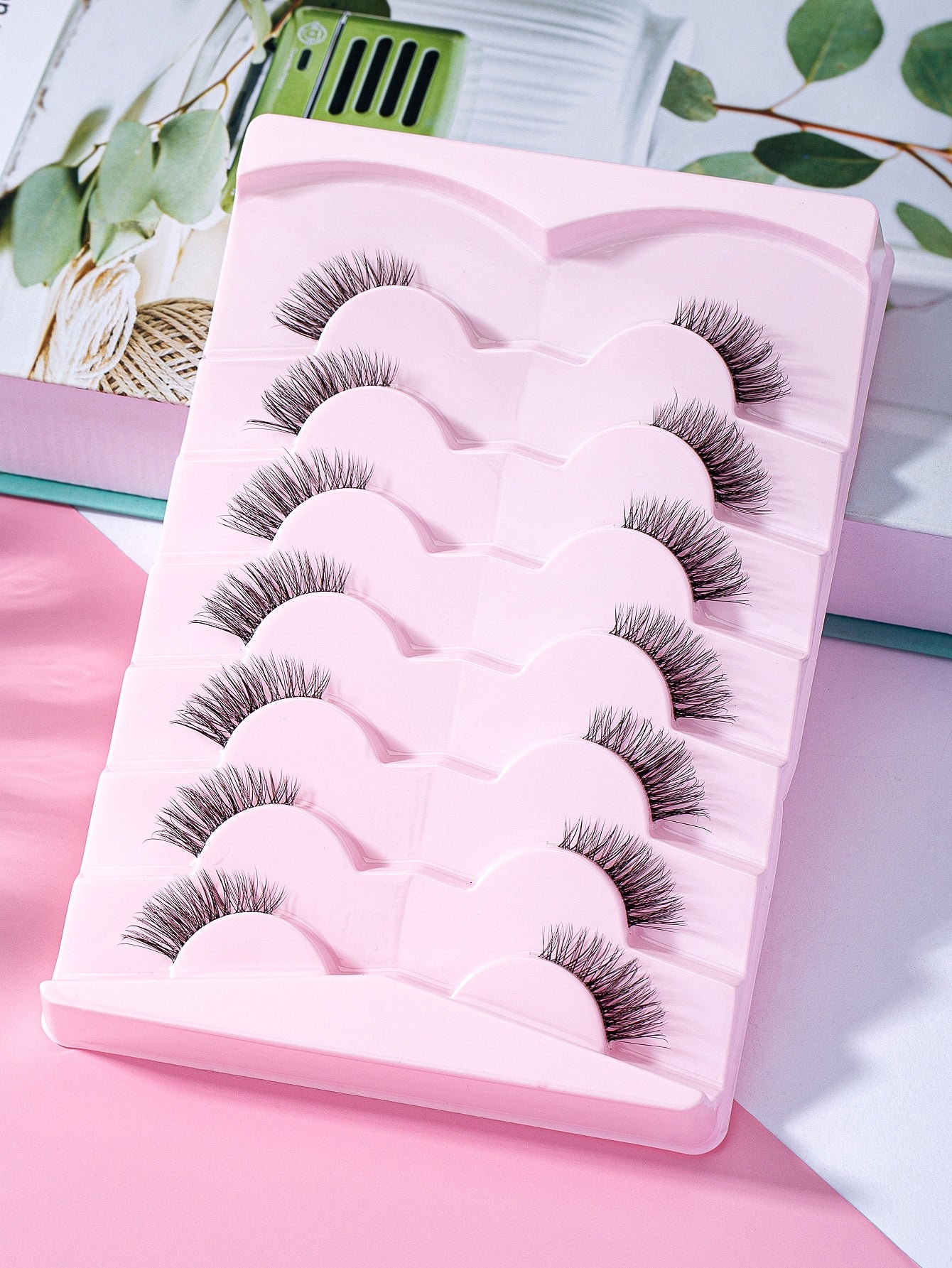 7Pairs/Set Casual Daily Wear Transparent Stem 3D Cross Design Eyelashes for Eye Enlarging, 0.5-1.3Cm