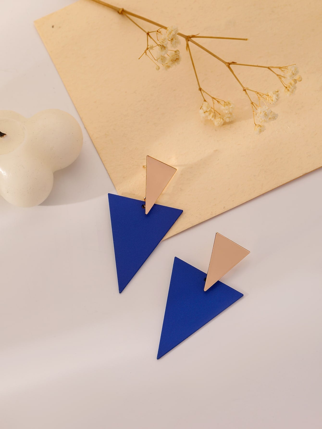 Two Tone Triangle Stud Earrings