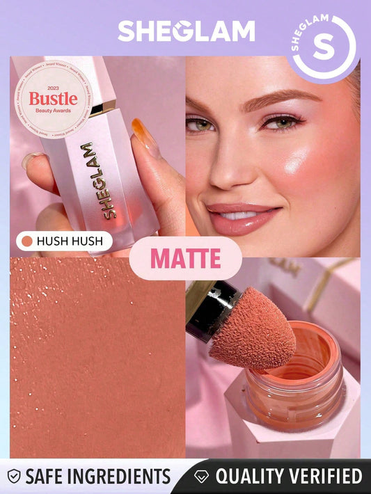 SHEGLAM Color Bloom Liquid Blush Matte Finish-Hush Hush Gel Cream Blush Long Lasting Non-Fading Highly Pigmented Lightweight Long Wear Smooth Blusher Black Friday Winter Gifts Blush