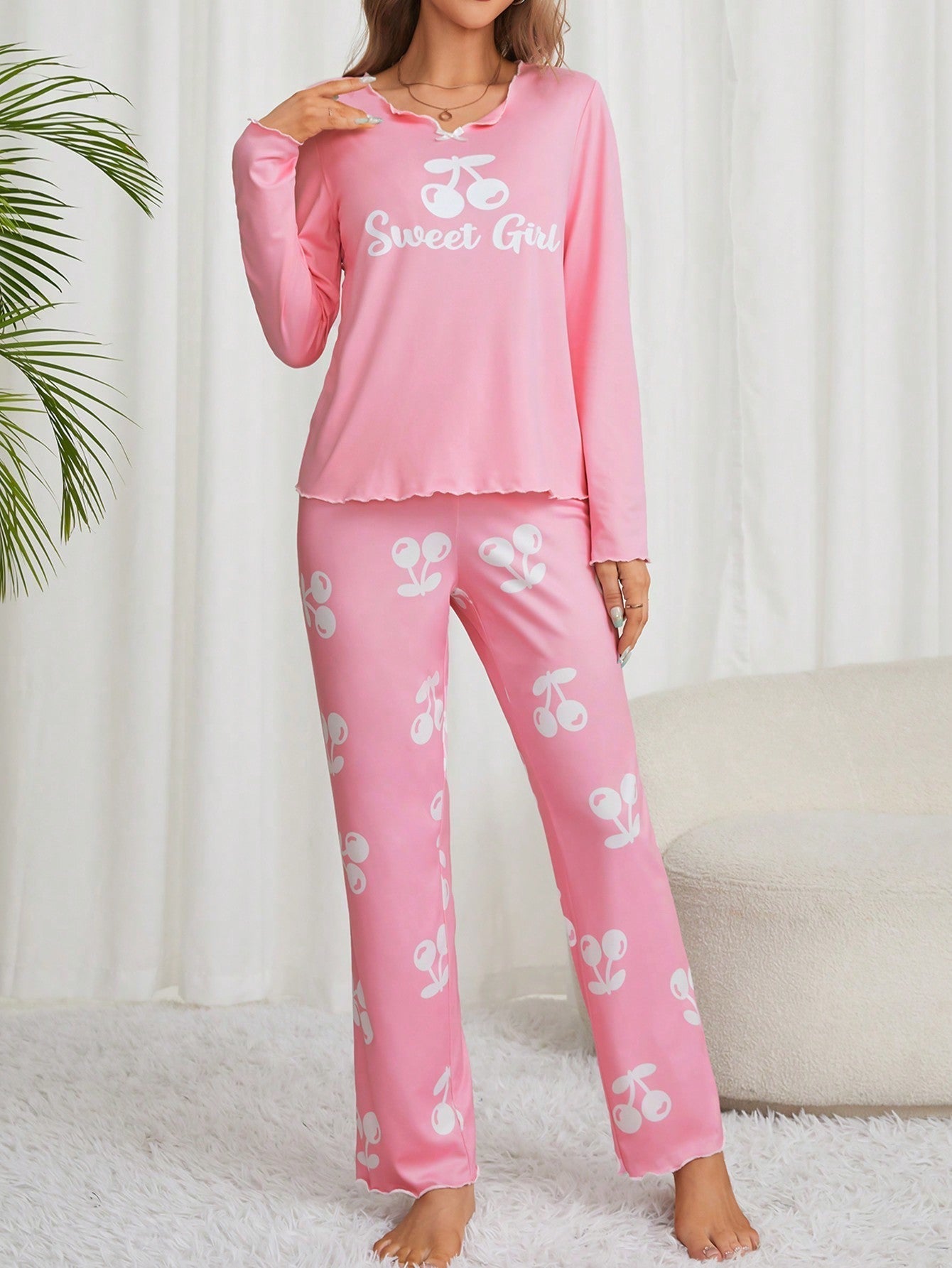 Women'S Letter Printed Long Sleeve Pants Pajama Set