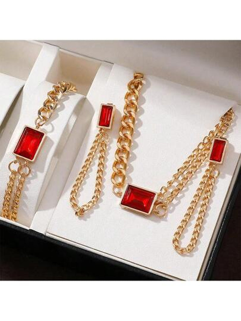 4Pcs/Set Women'S Exquisite Double Layered Necklace, Bracelet, Earrings Set