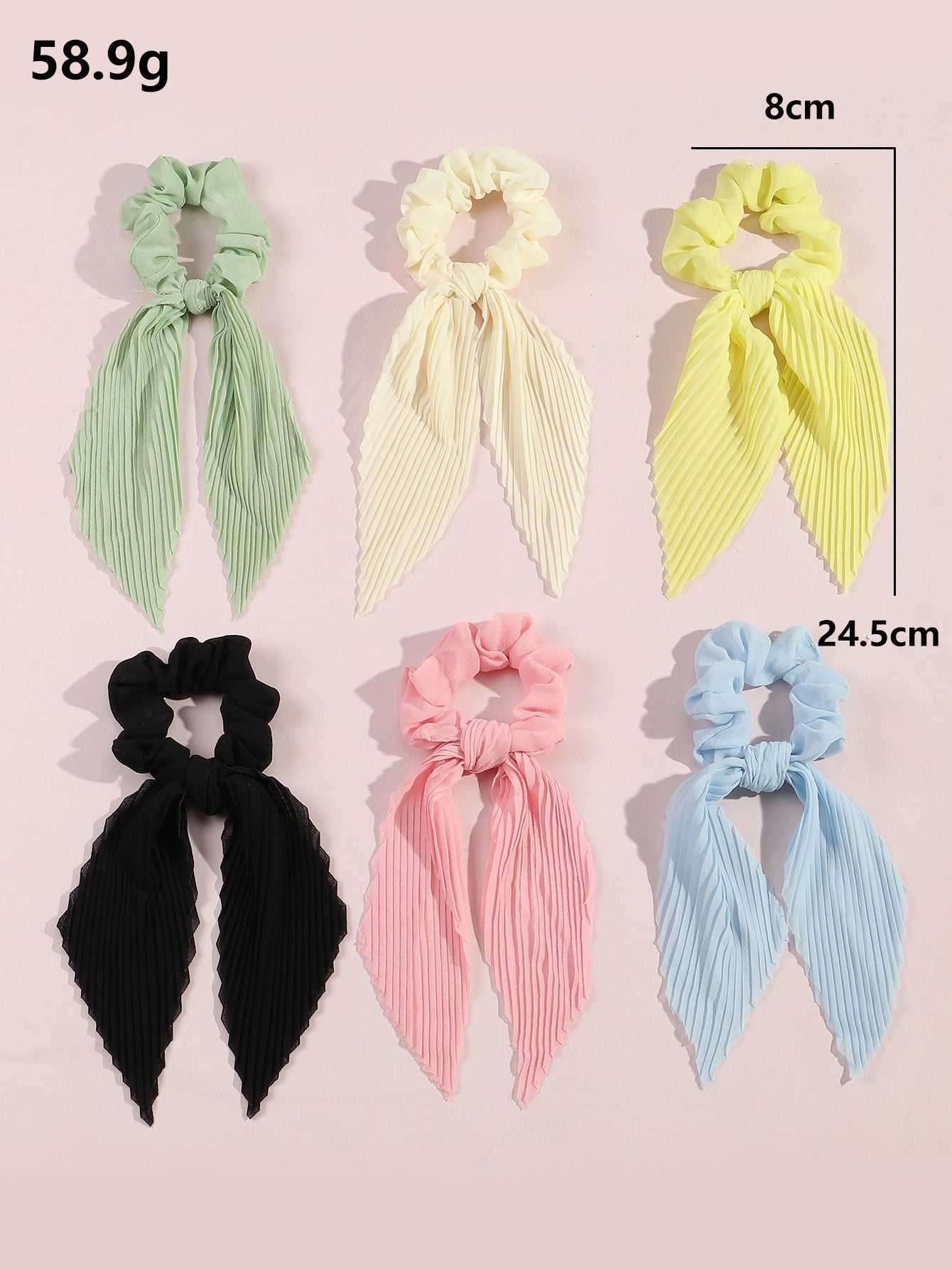 6Pcs/Set Girls' Scrunchies with Ribbon Bowknot