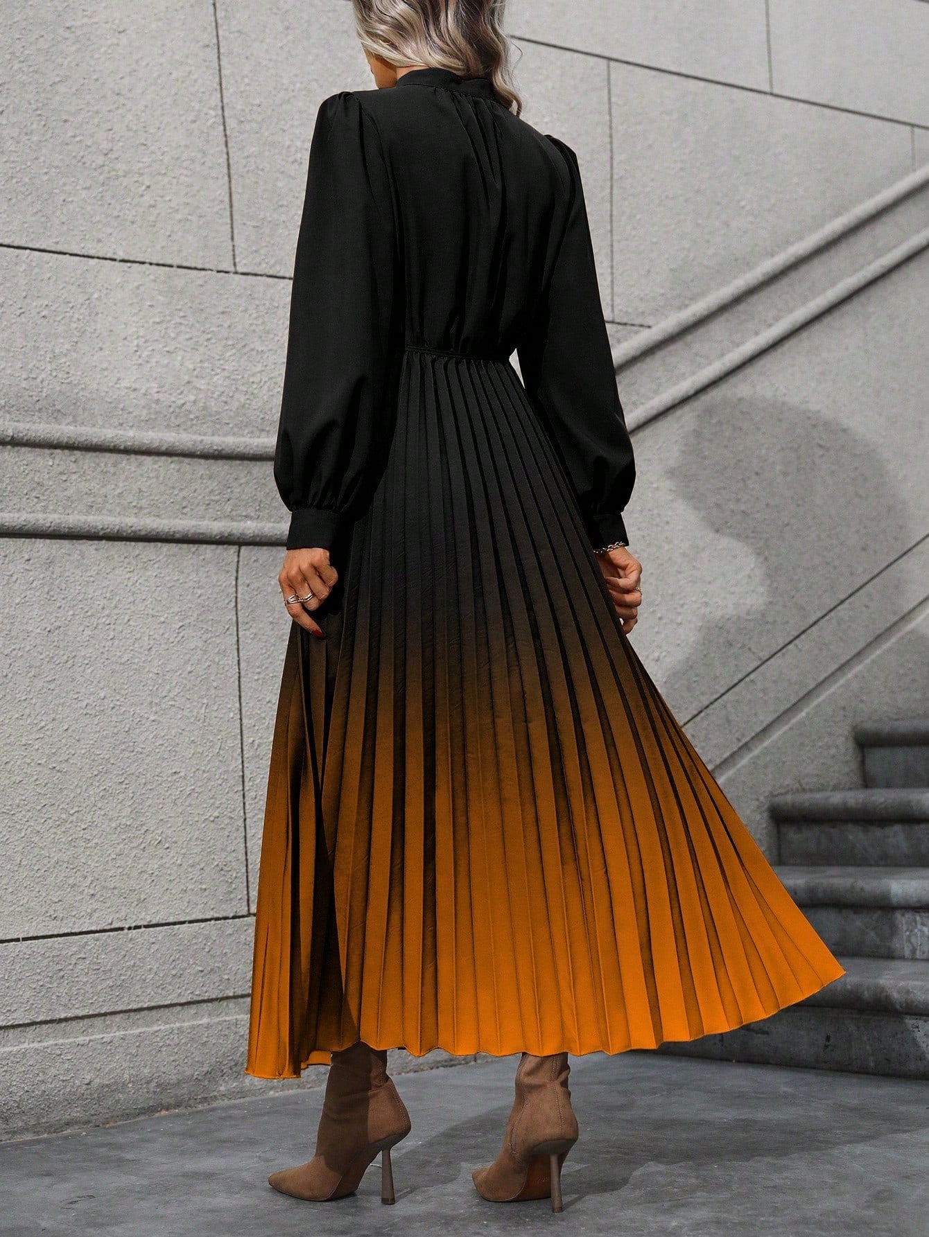 Ombre Pleated Hem Shirt Dress without Belt