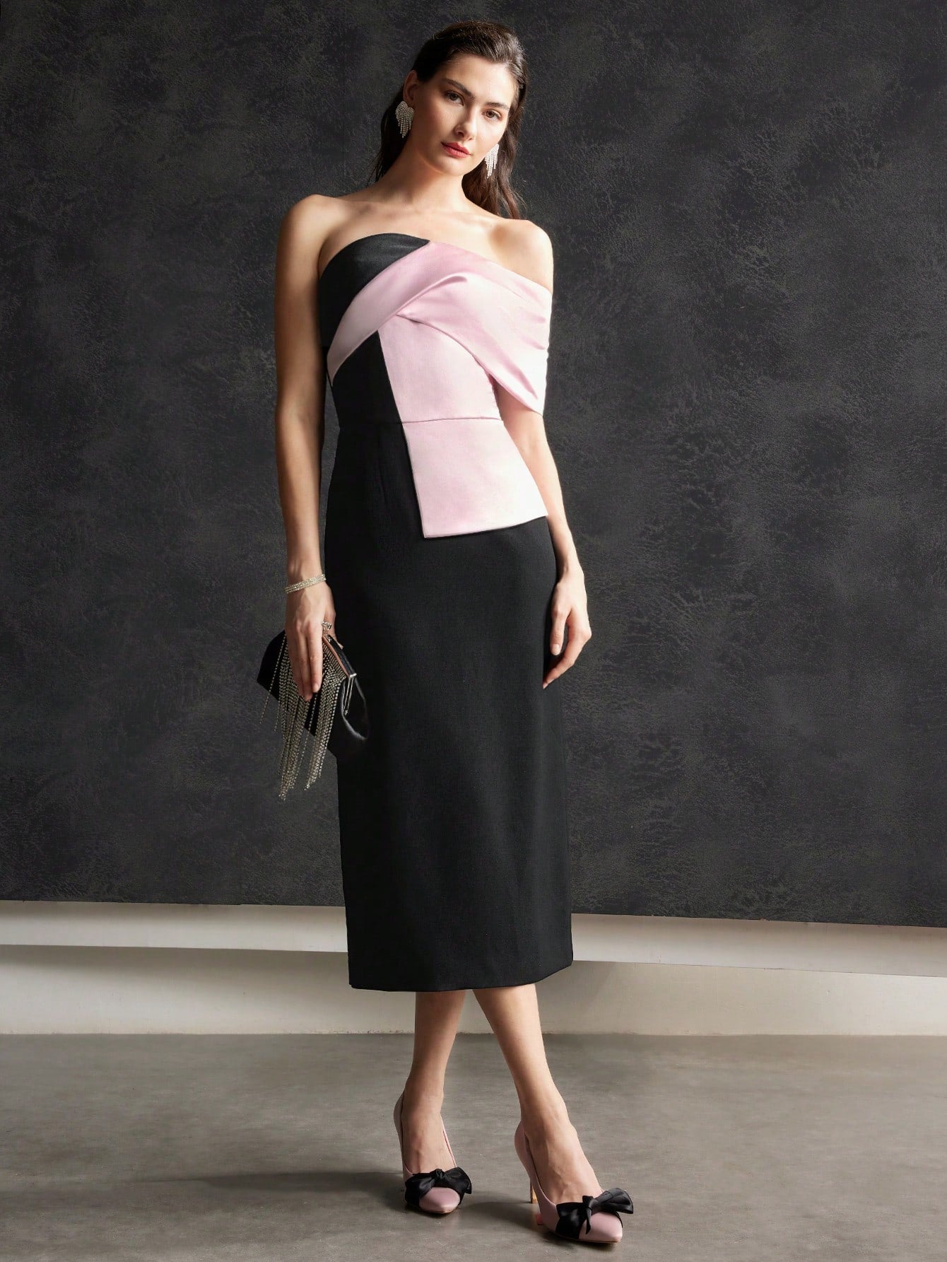 MOTF PREMIUM TWO-TONE OFF-SHOULDER DRESS