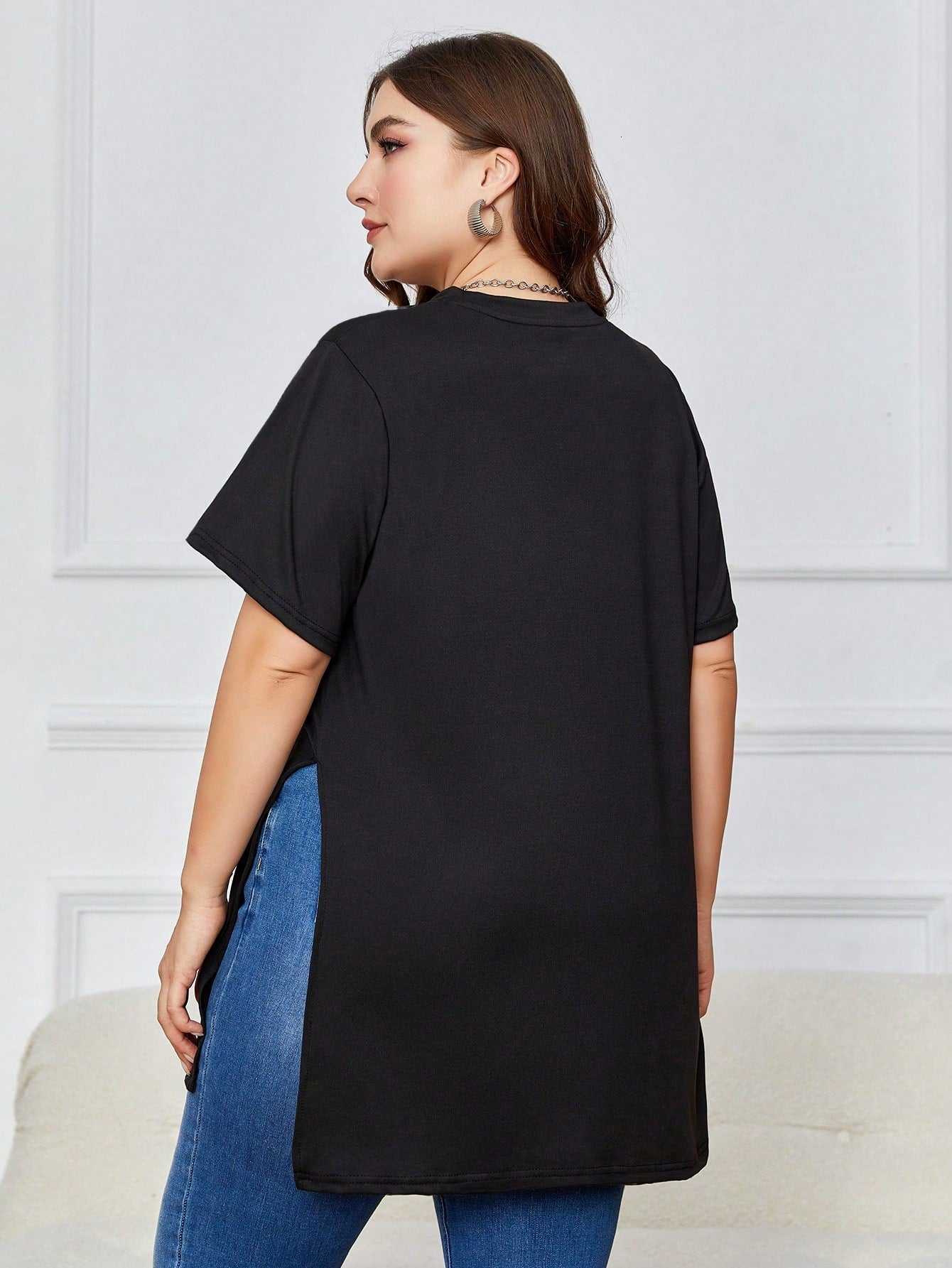 SHEIN LUNE plus Solid Split Hem Tee