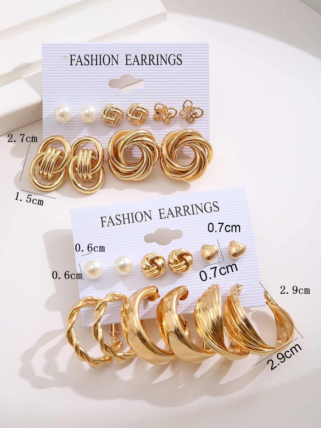 11Pairs Heart & Faux Pearl Decor Earrings