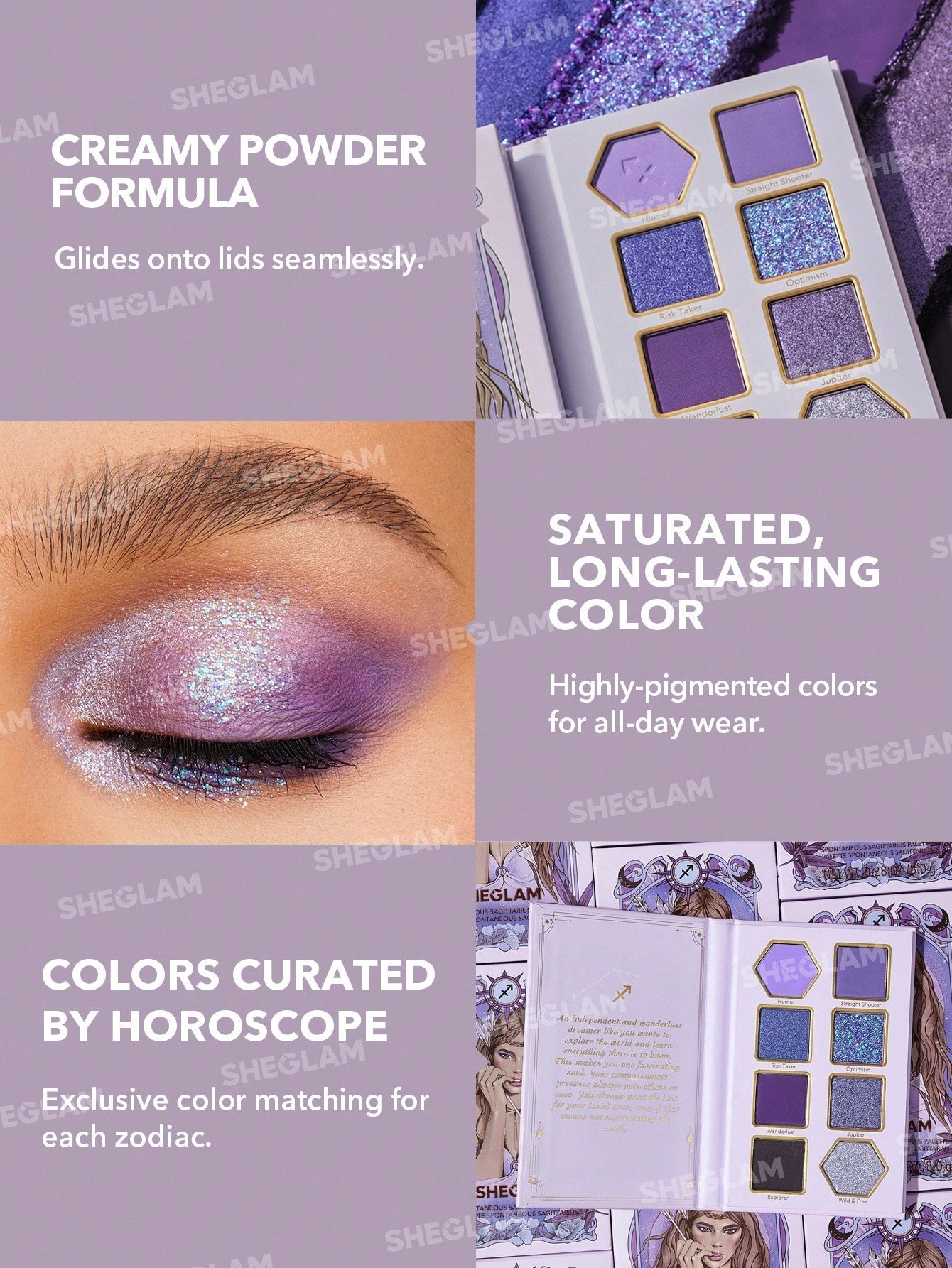 SHEGLAM Spontaneous Sagittarius Palette 8-Clolor Shimmer Metallic Matte Eyeshadow Palette Silver Bold Radiant Purple High Pigment Long Wear Blendable Pro Eyeshadow Black Friday Winter Pink Purple Eyeshadow