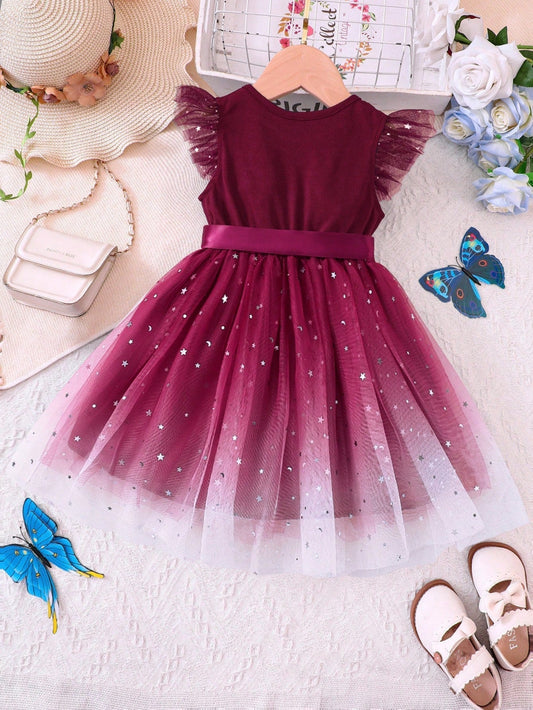 Girls' Gradient Splice Mesh Dress