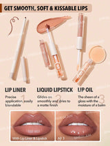 SHEGLAM Soft 90'S Glam Lip Liner and Lip Duo Set-Moody Taupe Lip Set 3-In-1 Lip Makeup Plumping Lip Gloss Moisturizing Plant Extracts Long Lasting Liquid Lipstick Lip Makeup Black Friday Winter Brown Liquid Lipstick