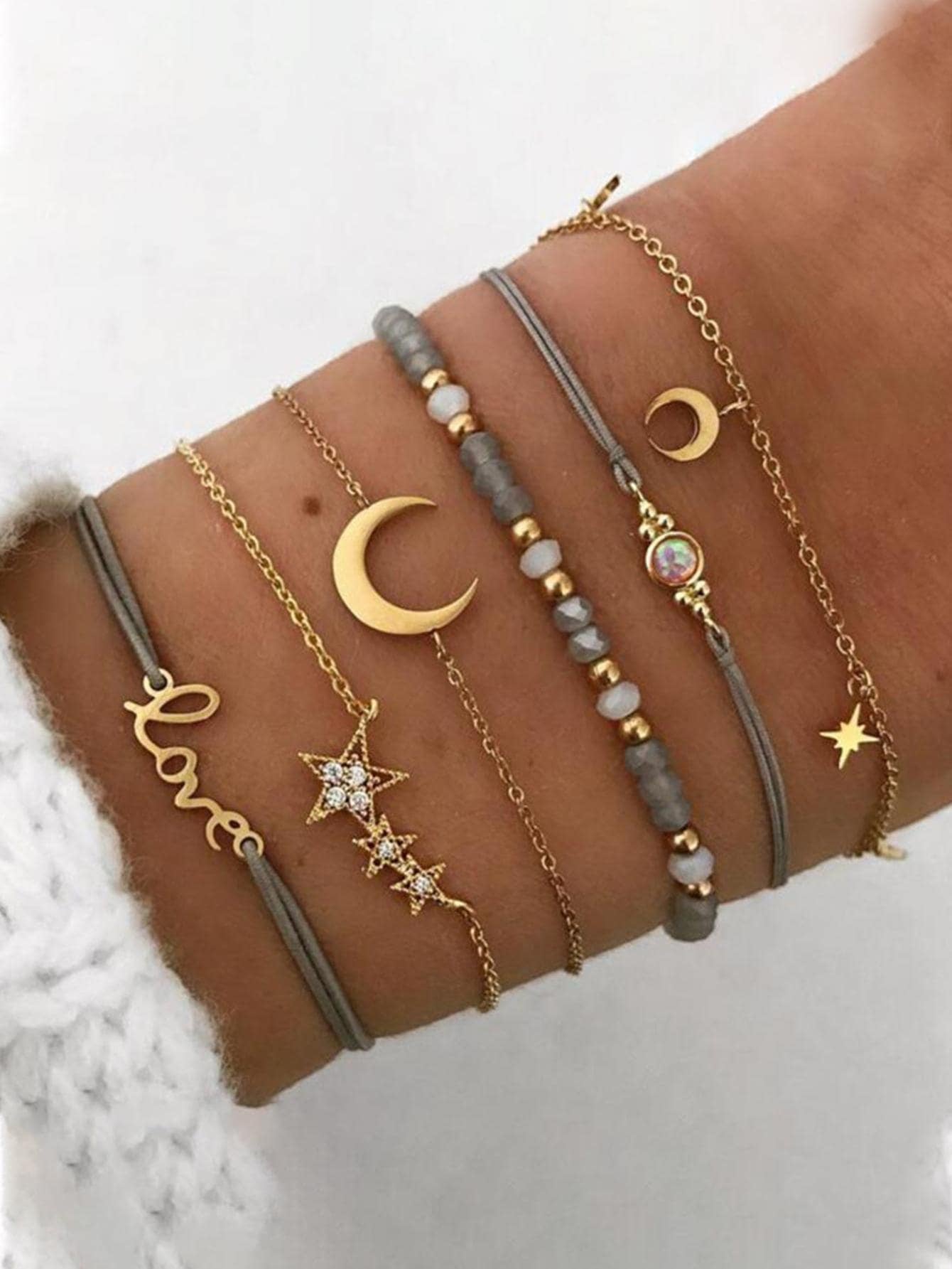 6Pcs/Set Moon Decor Bracelet