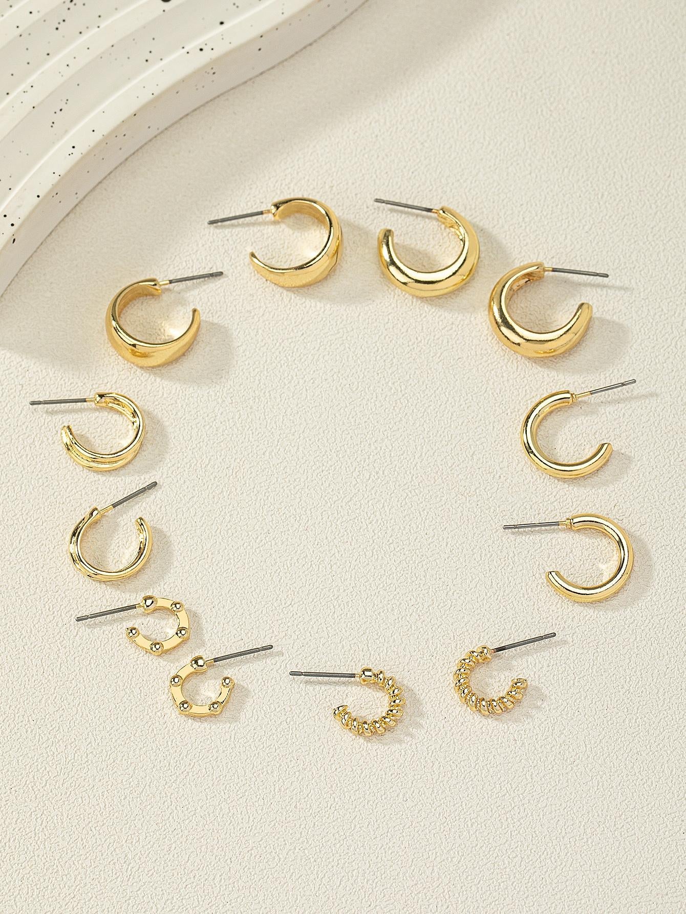 6Pairs/Set Fashionable Zinc Alloy Spring Design Cuff Hoop Earrings for Women for Daily Decoration