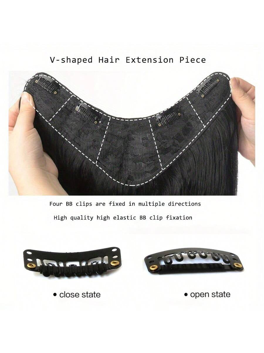Synthetic Fiber Big Wavy V-Shaped Hair Extension Clip for Caucasian, Seamless Clip-In, 16/20/24 Inch 4Pcs/Kit, Black/Brown