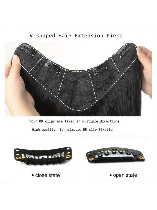 Synthetic Fiber Big Wavy V-Shaped Hair Extension Clip for Caucasian, Seamless Clip-In, 16/20/24 Inch 4Pcs/Kit, Black/Brown