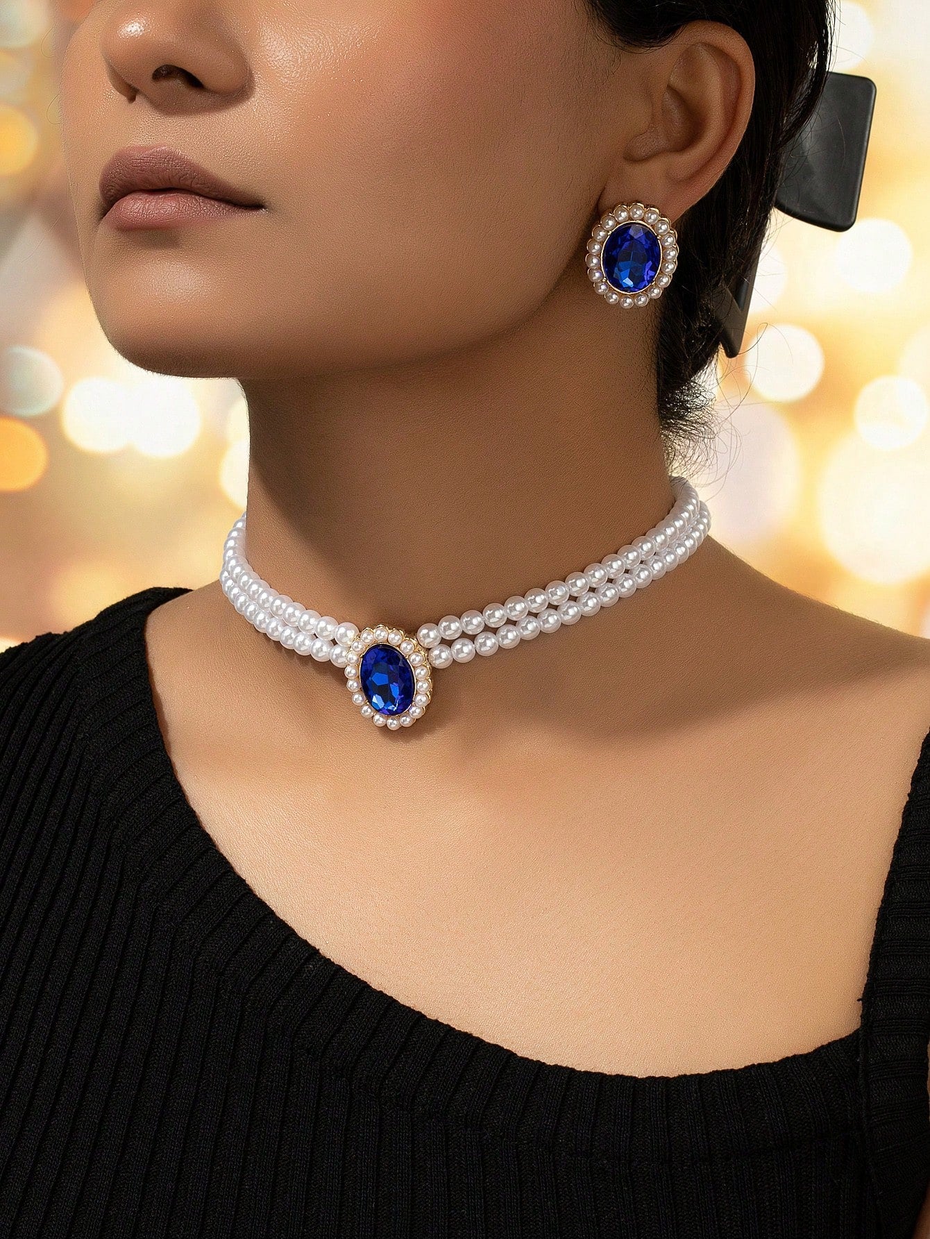 1Set Vintage Luxury Style Earrings and Necklace, Including Pearl Stud Earrings and Short Pearl Pendant Necklace