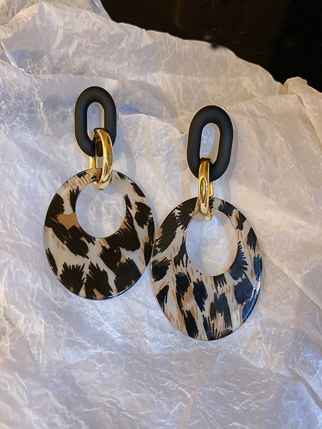 Leopard Pattern Chain Drop Earrings