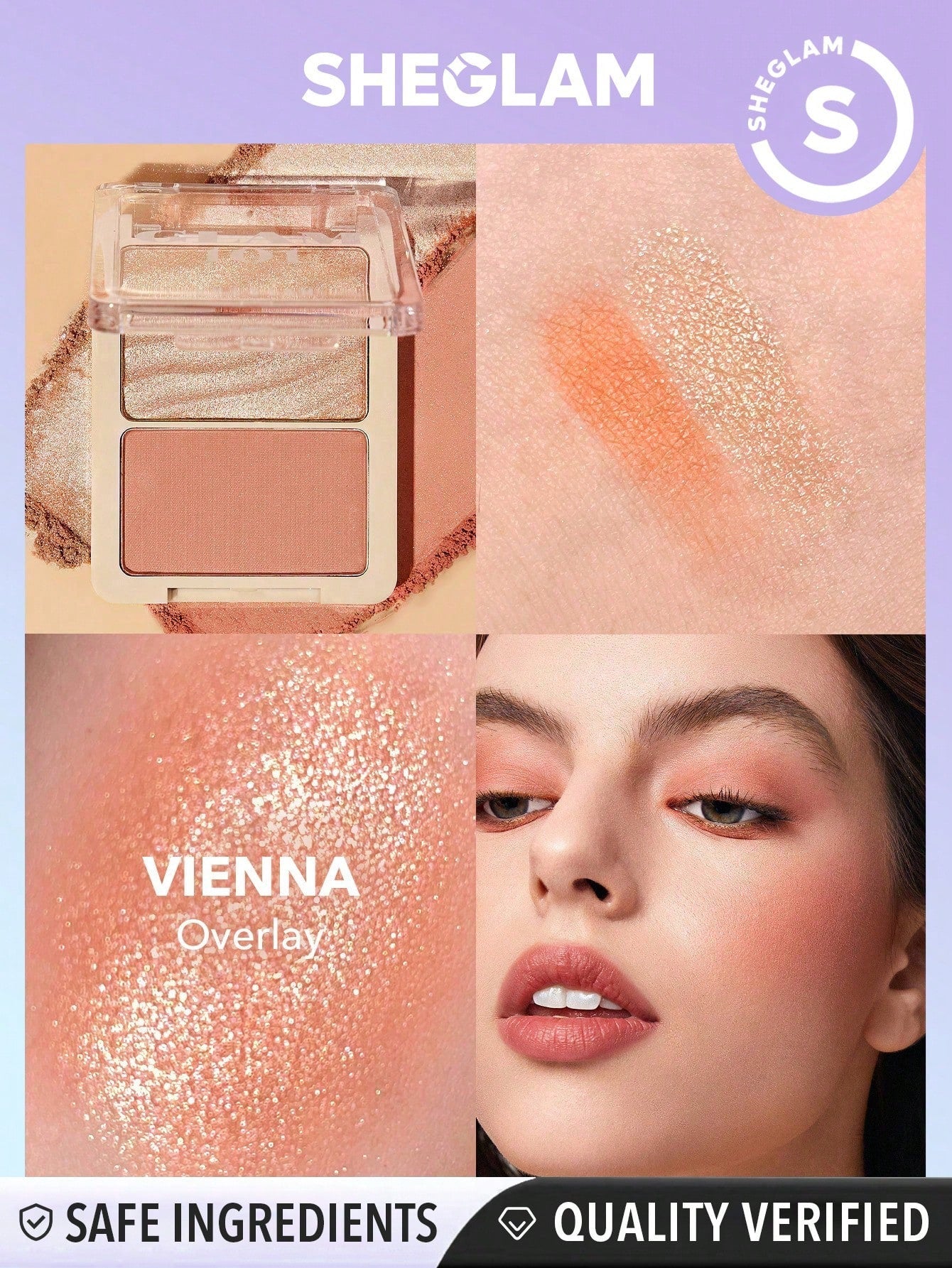 SHEGLAM Glam 101 Hybrid Highlighter & Blush Duo-Vienna Blush Highlighter Powder Palette Non-Fading Multi-Use Non-Greasy Shimmer Lightweight Smooth Blusher Black Friday Winter Pink Rosa Blush