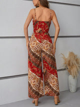 SHEIN VCAY Scarf Print Wide Leg Cami Jumpsuit