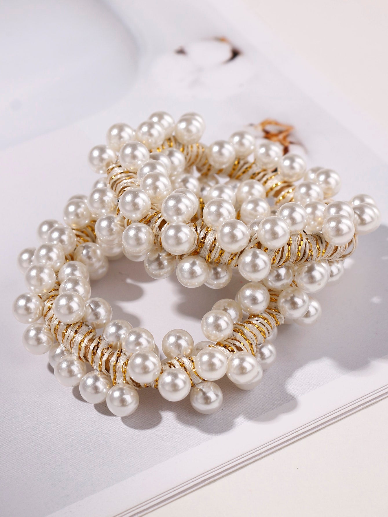 2Pcs Faux Pearl Decor Hair Tie