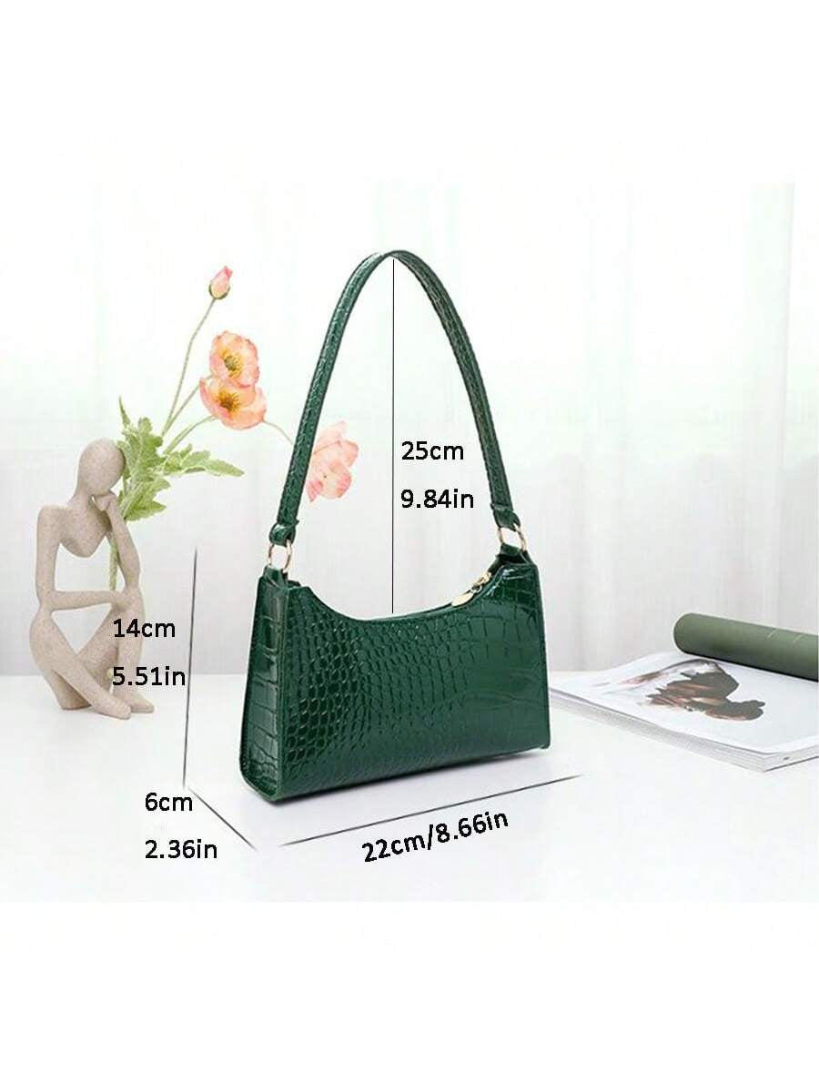 1 Piece Fashionable Crocodile Pattern Women'S Shoulder Bag, Simple Classic Stone Pattern Waterproof PU Leather Armpit Bag, Women'S Trendy Multi-Functional Casual Handbag Mobile Phone Bag Cosmetic Bag Wallet
