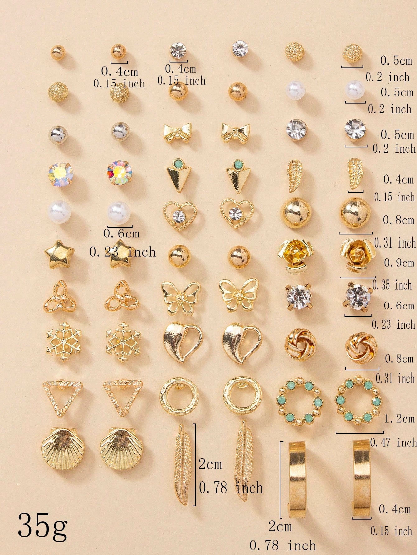 1 Set of 30 Pairs of Exquisite Metal Small Tree Shell Pearl Love Gift Earrings Set for Women