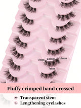 False Eyelashes Strip, 10 Pairs of Crossed & Fluffy & Curly Half Eye Lashes with Invisible Stem, 3D Synthetic Mink Fur Handmade Extension 7-10Mm, Great for Women'S Party Makeup