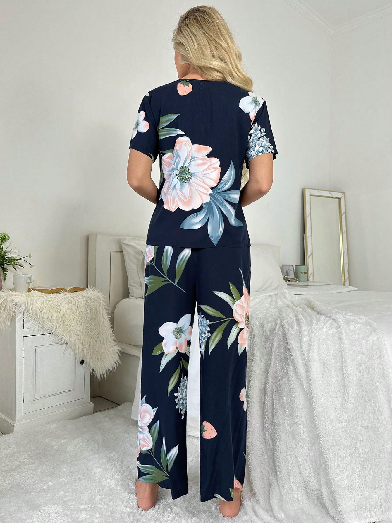 Floral Print Tie Front PJ Set
