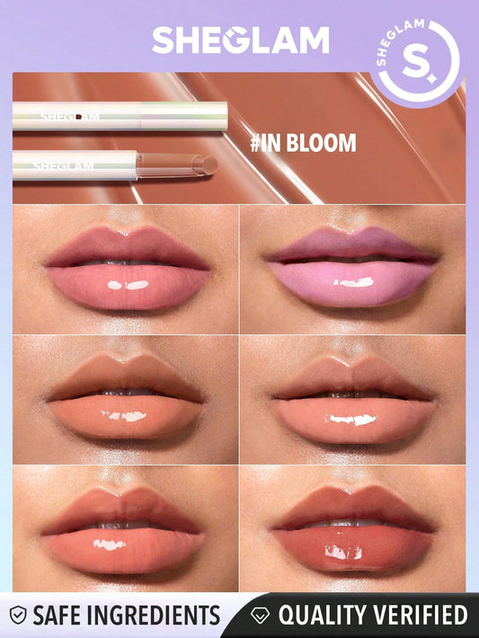 SHEGLAM Pout-Perfect Shine Lip Plumper-In Bloom Moisturizing Plumping Solid Lip Gloss Non-Stick Nourishing Lip Plumping Serum Coconut Oil Lipstick Lip Cosmetics Black Friday Sale Pink Summer Lip Plumper