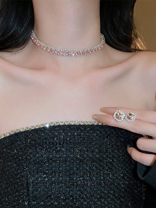 1Set Crystal Necklace & Earrings Jewelry Set