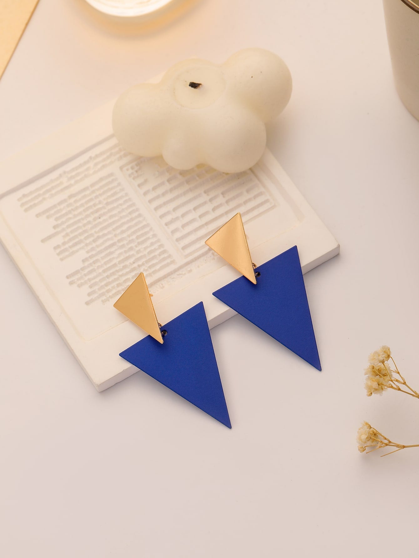 Two Tone Triangle Stud Earrings