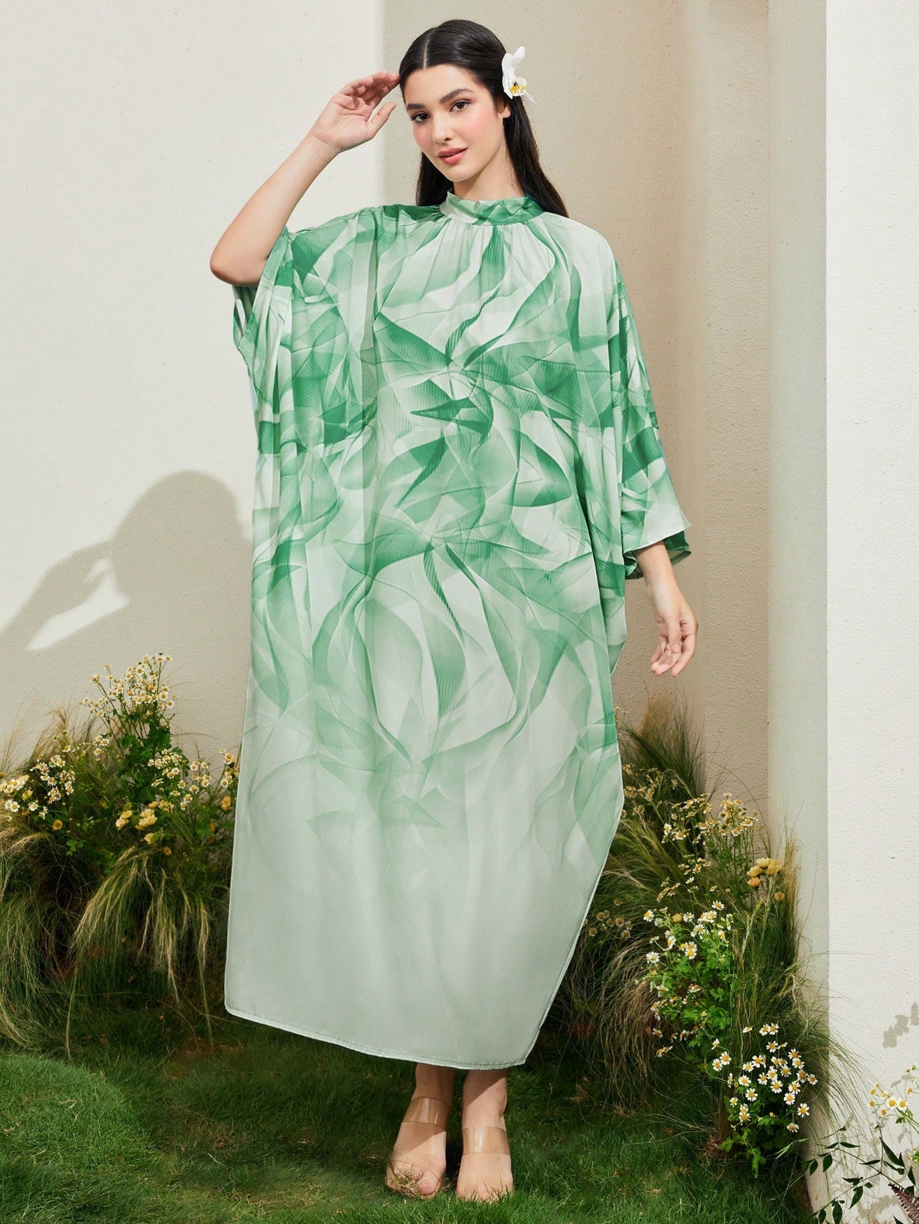 SHEIN Najma Allover Print Batwing Sleeve Kaftan