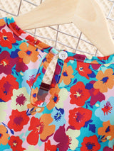 SHEIN Kids SUNSHNE Young Girl Flower Printed Vacation Dress with Ruffle Hem and round Neck for Summer