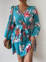 Women'S Lantern Sleeve Dress with Floral Pattern