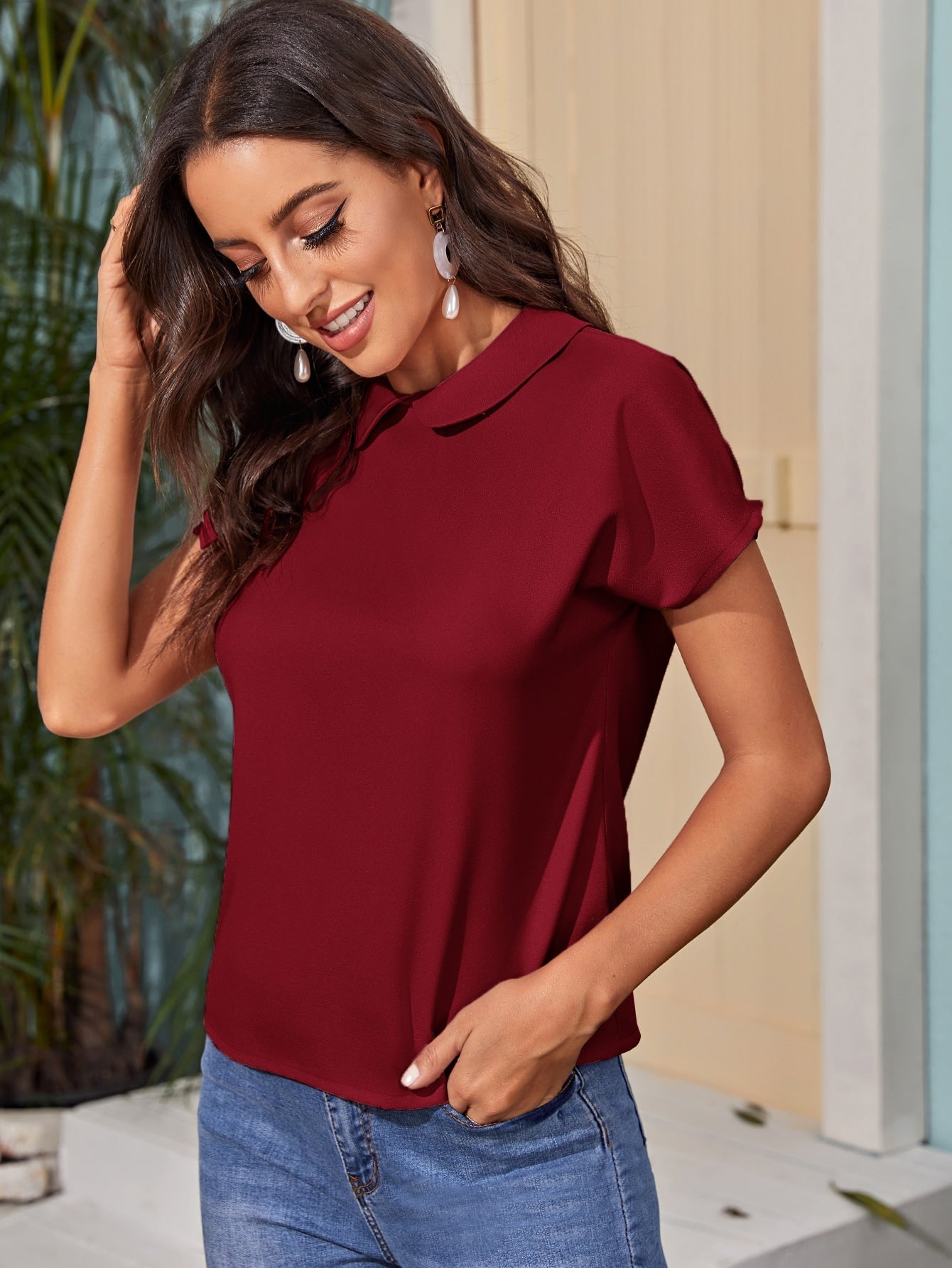 SHEIN Clasi Peter Pan Collar Solid Top