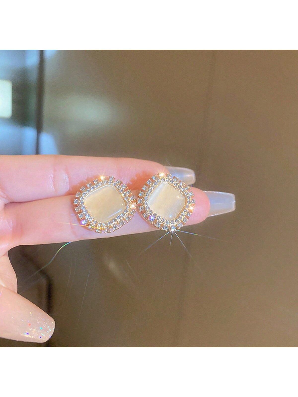 5Pcs/Set Deluxe Pearl & Flower & Diamond & Cat'S Eye Stone Ellipse Shaped Earrings Suitable for Daily and Festival Wear