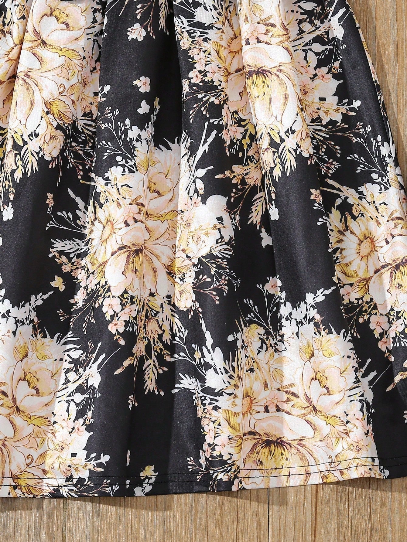 SHEIN Kids SUNSHNE Girls' Floral Printed Patchwork Short Sleeve Dress
