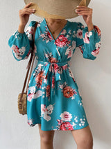 Women'S Lantern Sleeve Dress with Floral Pattern