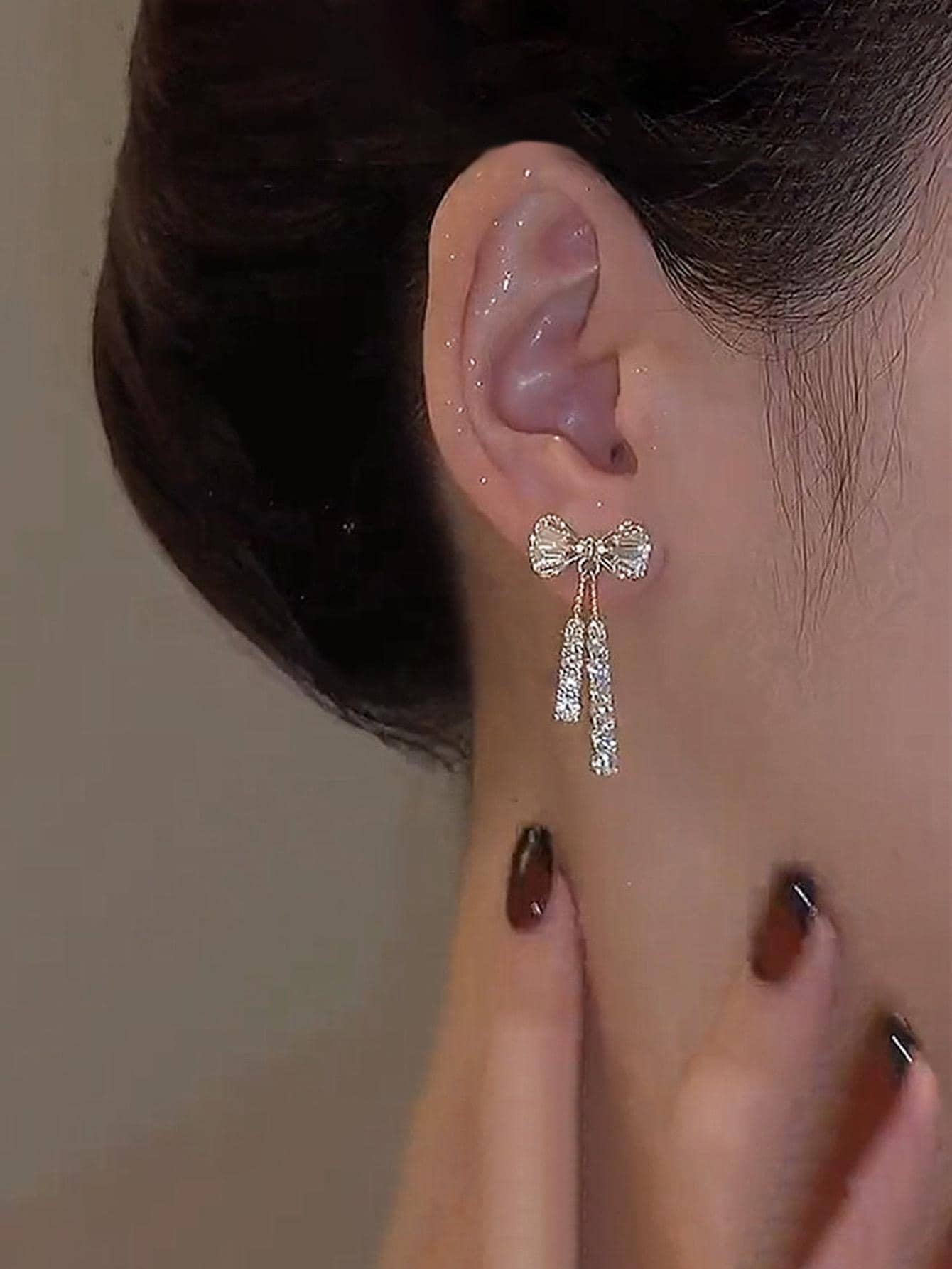 1Pair Fashion Zinc Alloy Rhinestone Bow Drop Earrings for Women for Daily Decoration