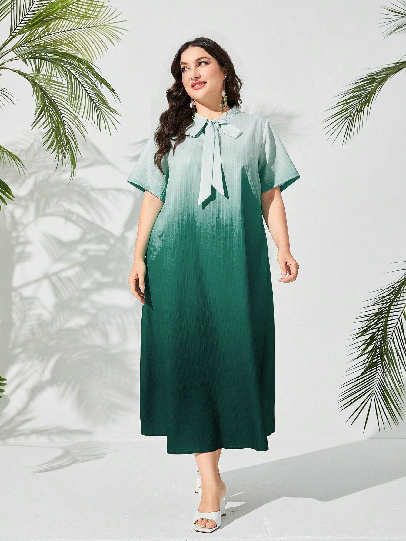 SHEIN Mulvari plus Ombre Tie Neck Dress