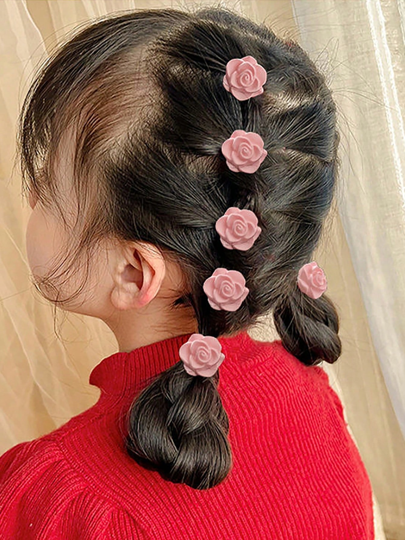 5Pcs Children'S Hair Ties for Girls, Braiding & Ponytail, Cute Camellia Elastic Hair Bands, No Damage Baby Hair Accessories