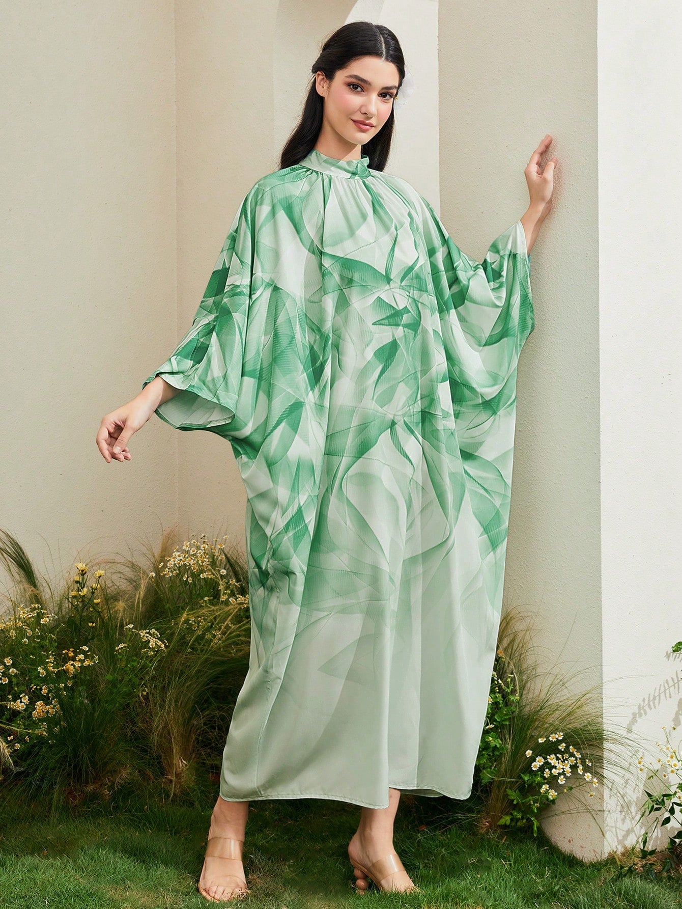 SHEIN Najma Allover Print Batwing Sleeve Kaftan