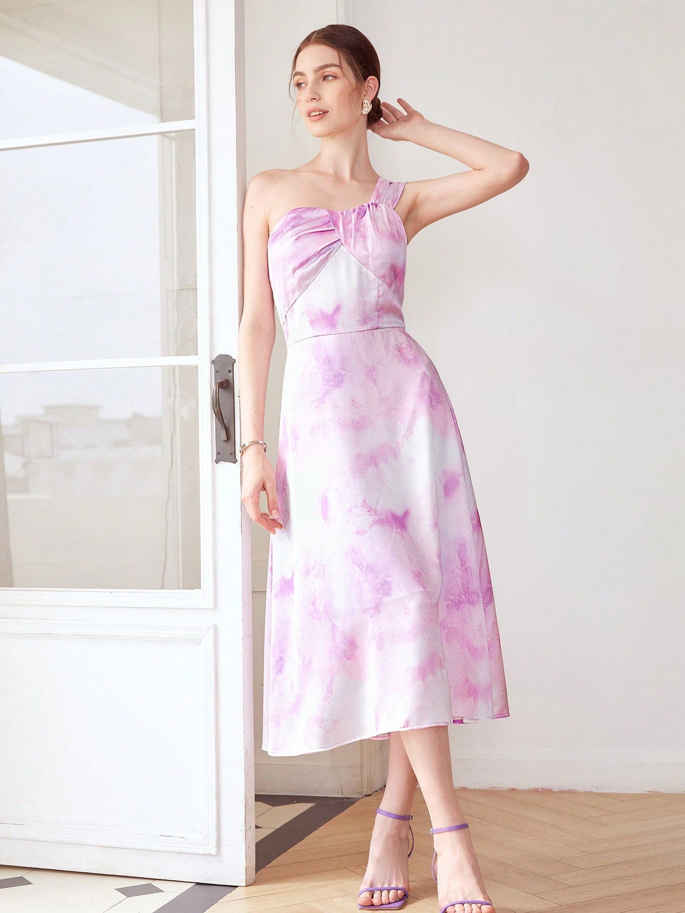 MOTF PREMIUM ONE SHOULDER TIE-DYE DRESS