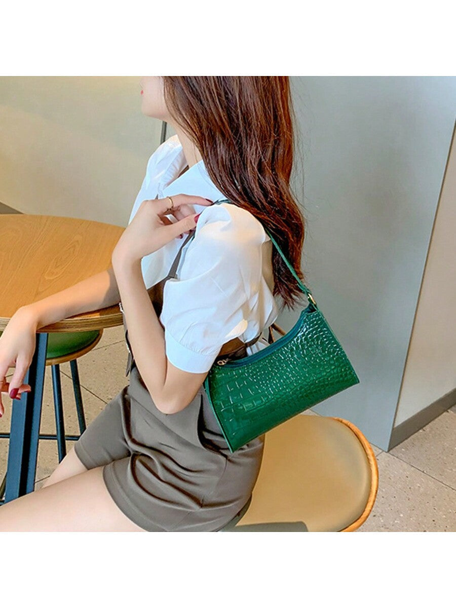 1 Piece Fashionable Crocodile Pattern Women'S Shoulder Bag, Simple Classic Stone Pattern Waterproof PU Leather Armpit Bag, Women'S Trendy Multi-Functional Casual Handbag Mobile Phone Bag Cosmetic Bag Wallet