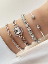 4Pcs/Set Glamorous Zinc Alloy Cubic Zirconia Decor Bracelet for Women for Daily Decoration
