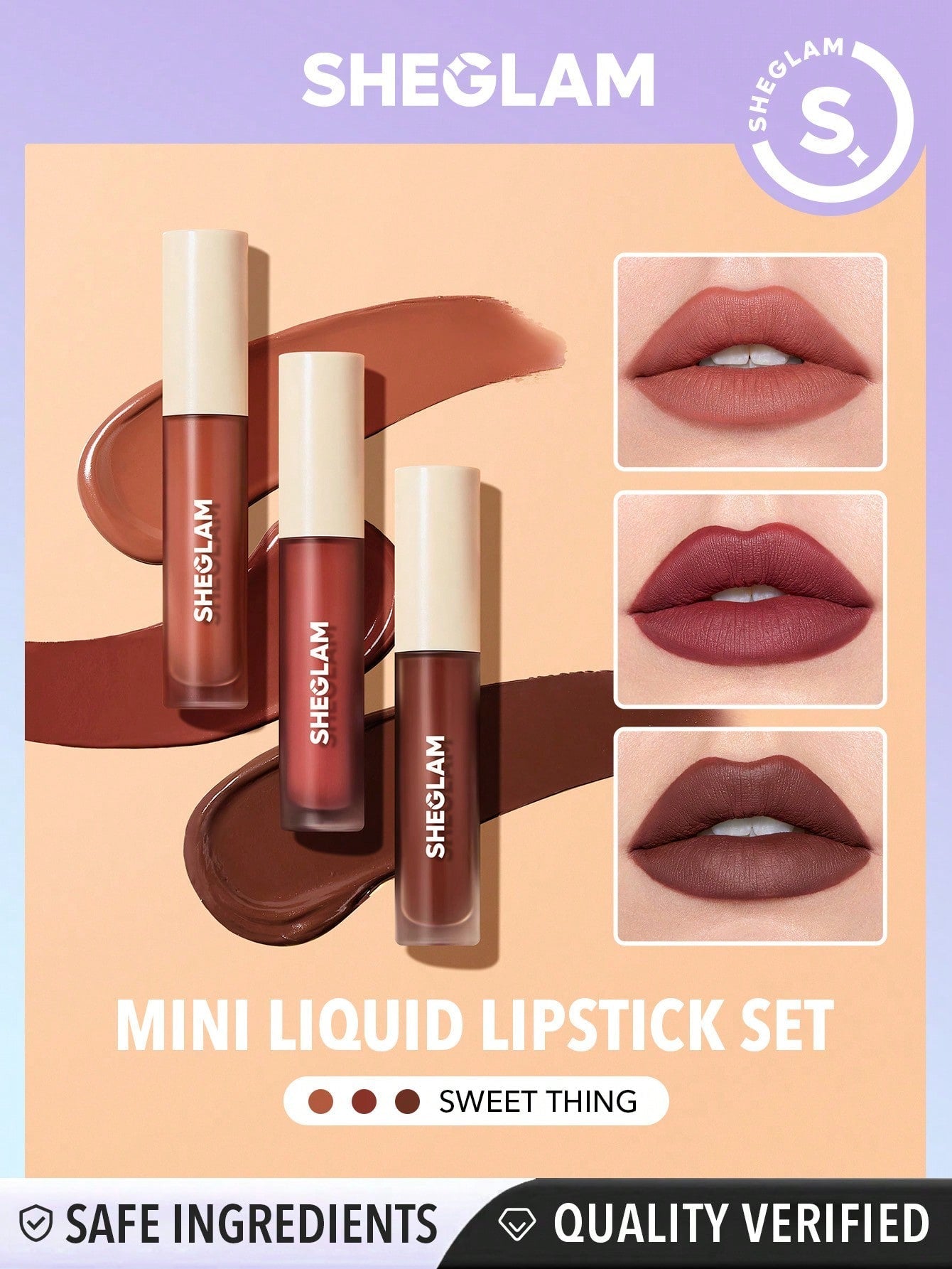 SHEGLAM Matte Allure Mini Liquid Lipstick Set - Sweet Thing 3 Pcs/Set Long Lasting Lipstick Nourishing Sunflower Oil Reduce Lip Fine Lines Liquid Lipstick Travel Set Black Friday Party Liquid Lipstick