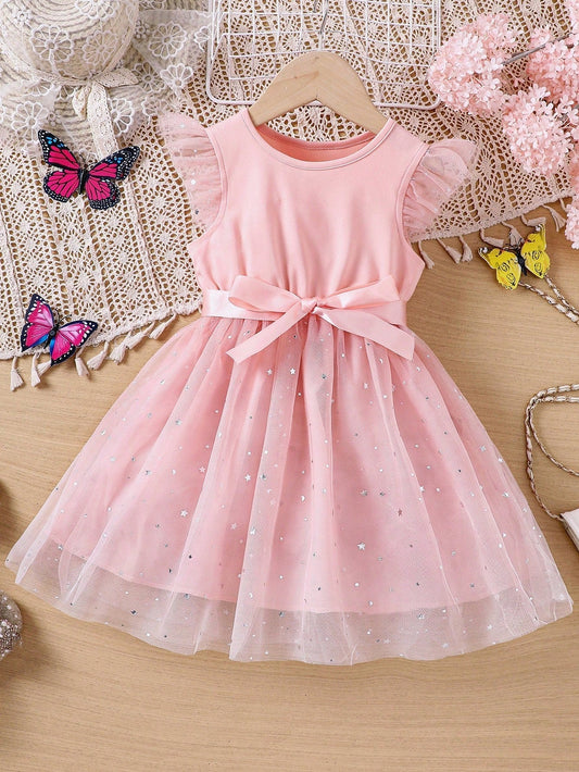 Toddler Girls' Mesh Flutter Sleeve Dress