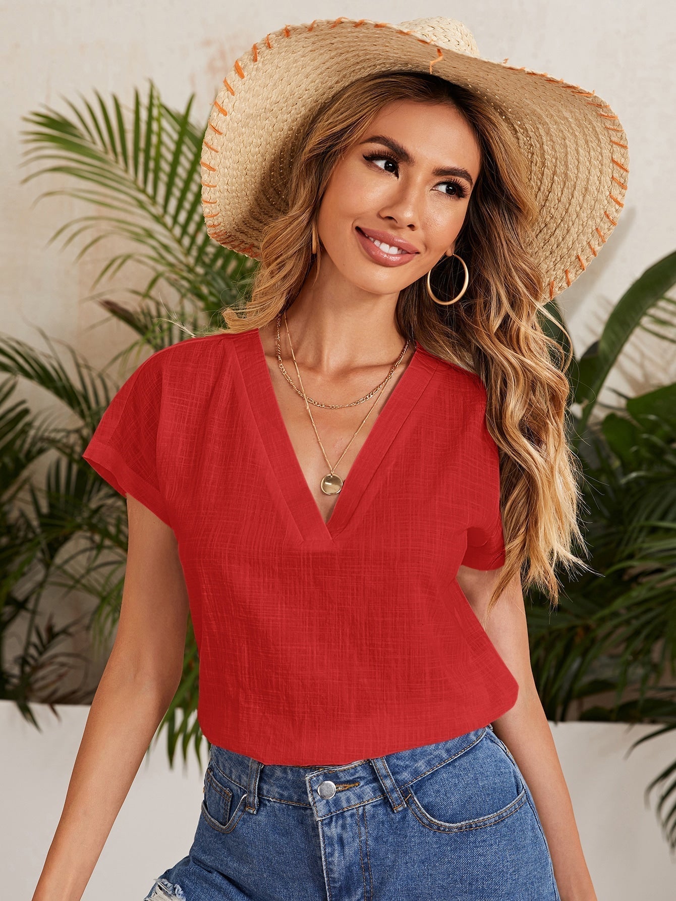 SHEIN LUNE Batwing Sleeve Solid Top