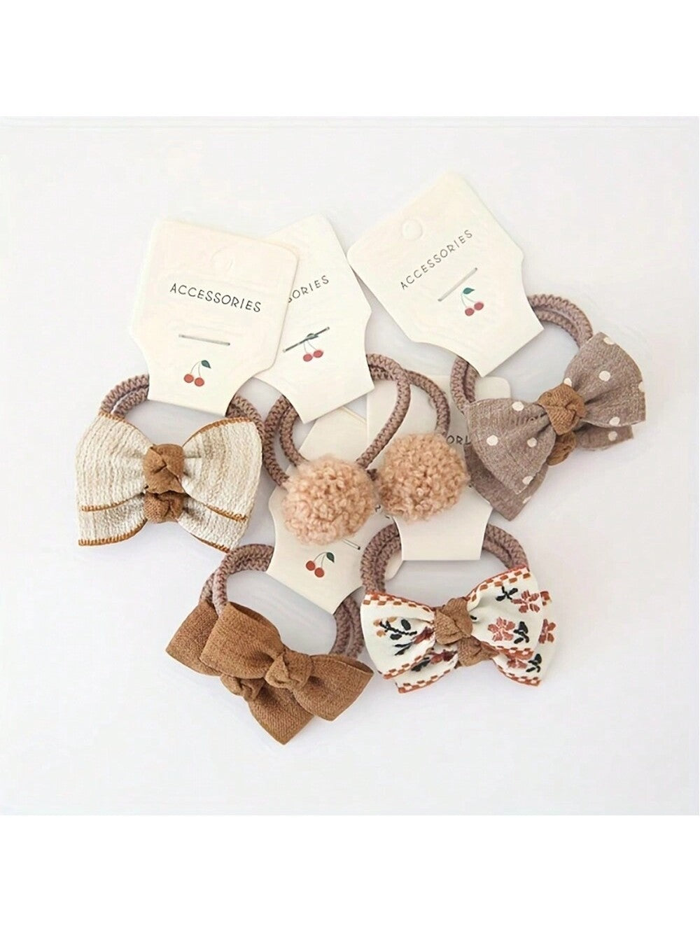 10Pcs Girls' Elastic Bowknot Cloth Hair Ties with Flower and Ball Design, Suitable for Daily Use