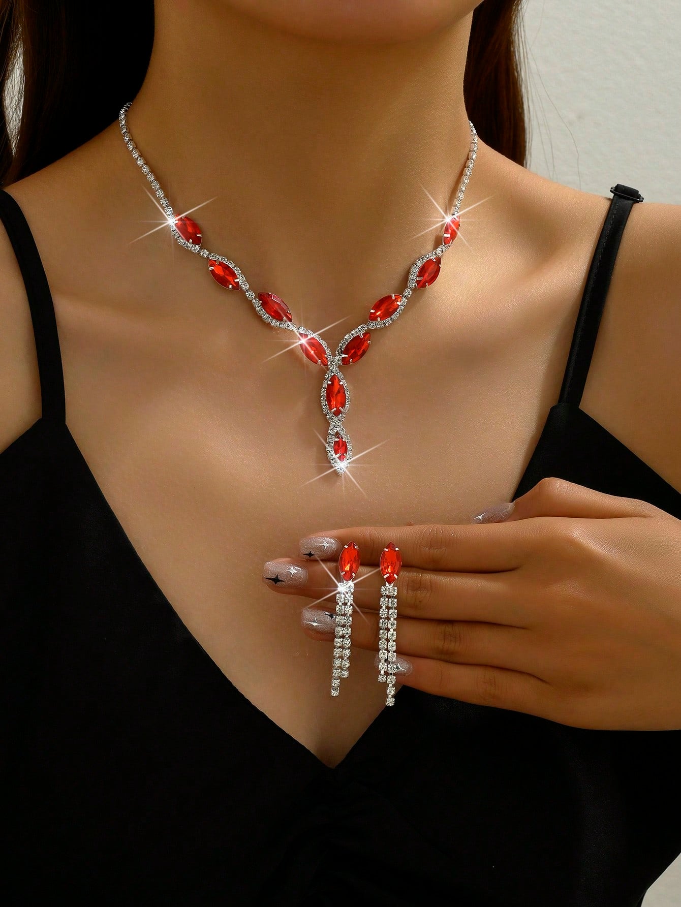 Jewelry Set for Women, Blue Crystal Necklace and Earrings Set