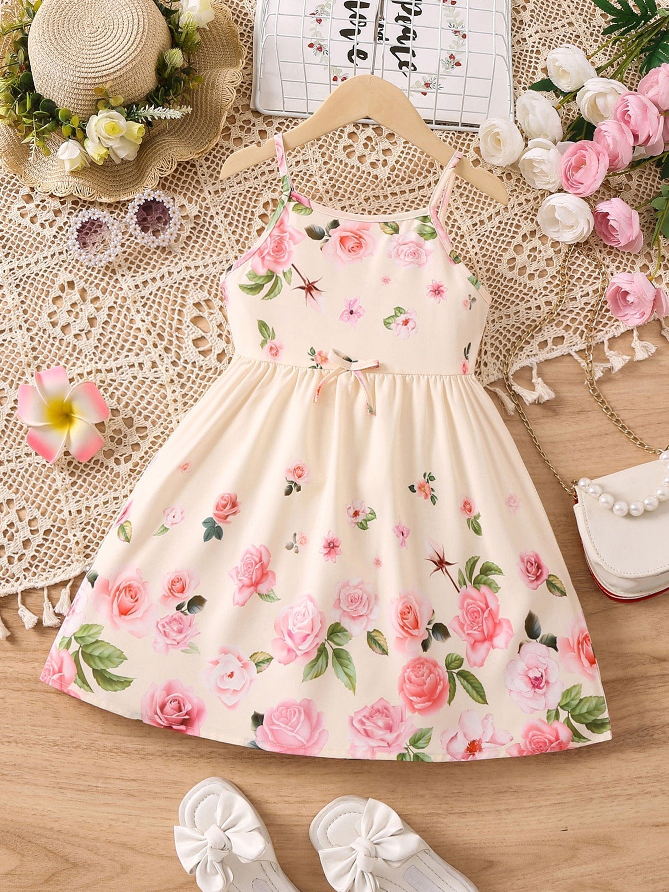 SHEIN Kids CHARMNG Young Girl Floral Print Bow Front Cami Dress